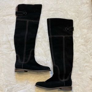 Lucky Brand Black Leather Suede Zip Over The Knee Fashion Boots